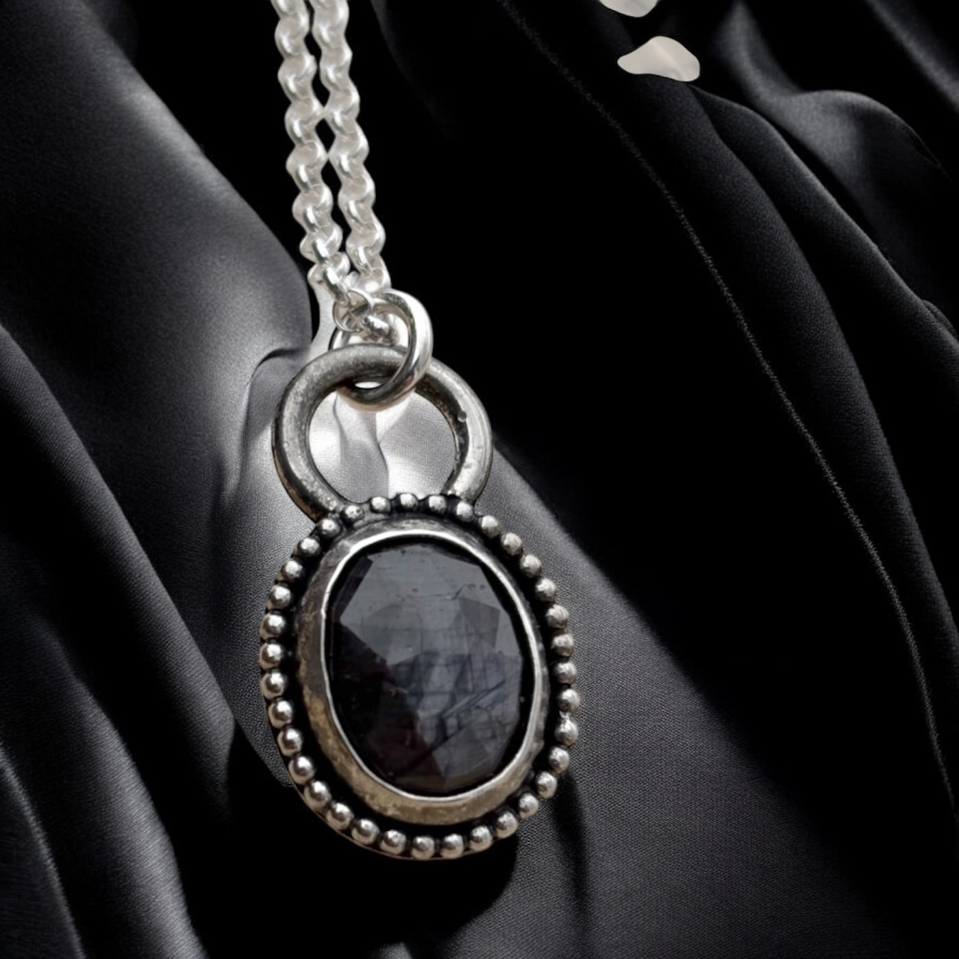Hand crafted Sterling rose cut star sapphire layering necklace~