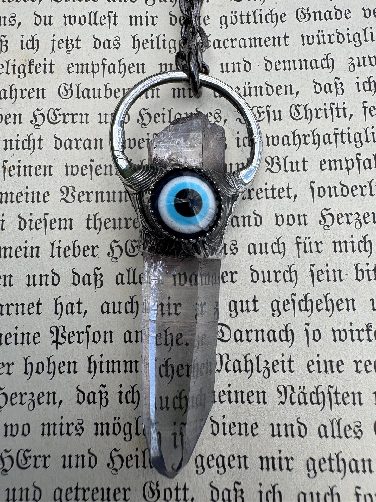 Evil Eye protection ~clear quartz with evil eye protection cabochon crystal necklace~