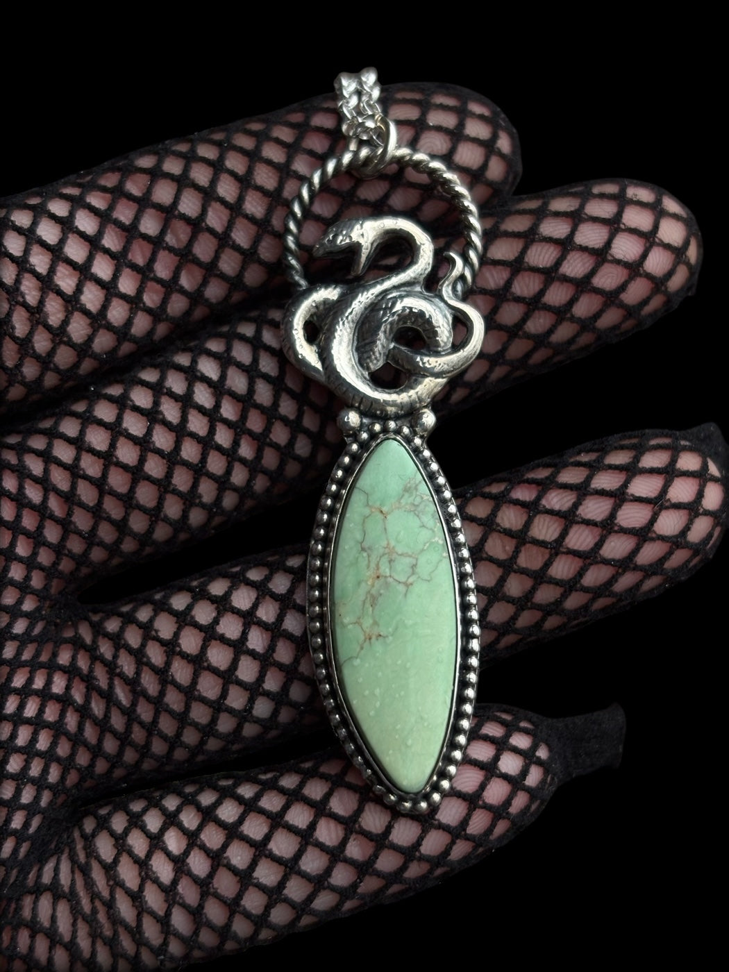 Snake Oil~ handcrafted sterling and find silver turquoise snake necklace~