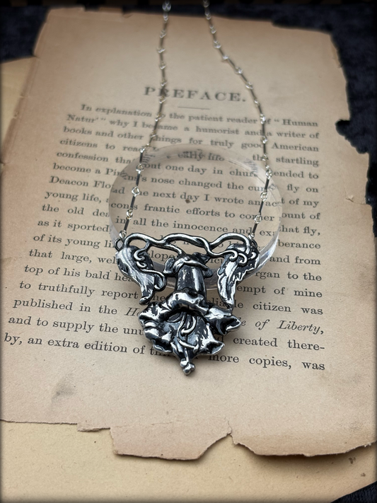 Handcrafted sterling and fine silver Datura (Moonflower)necklace~
