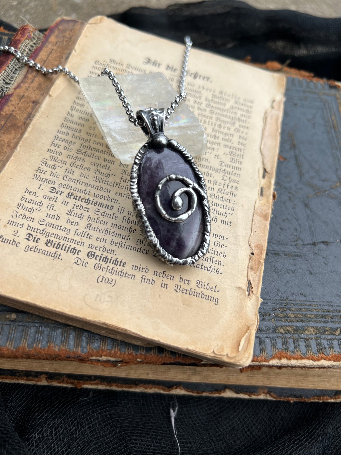 Spiraled Tiffany Technique necklace Dream Amethyst necklace ~