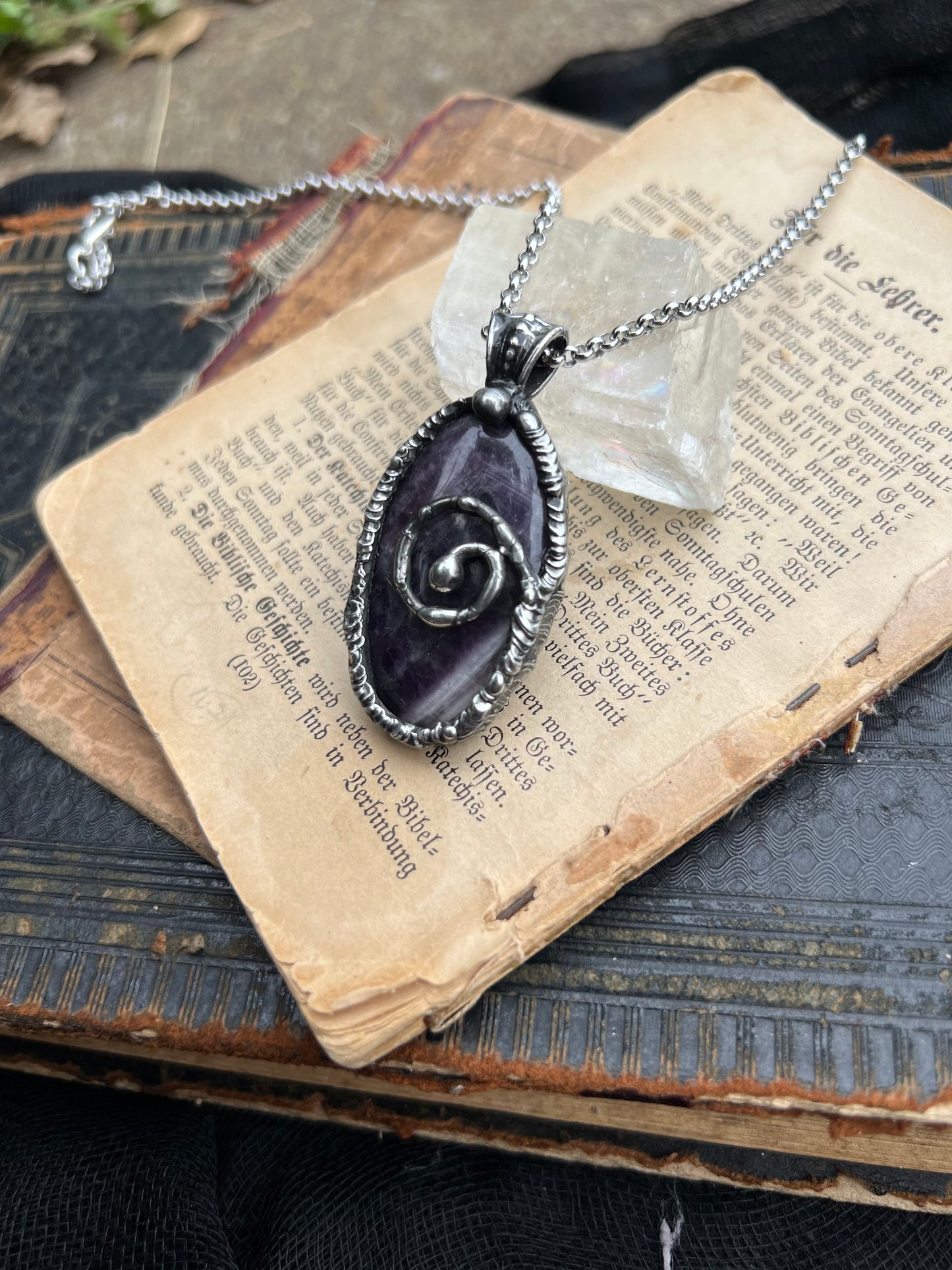 Spiraled Tiffany Technique necklace Dream Amethyst necklace ~
