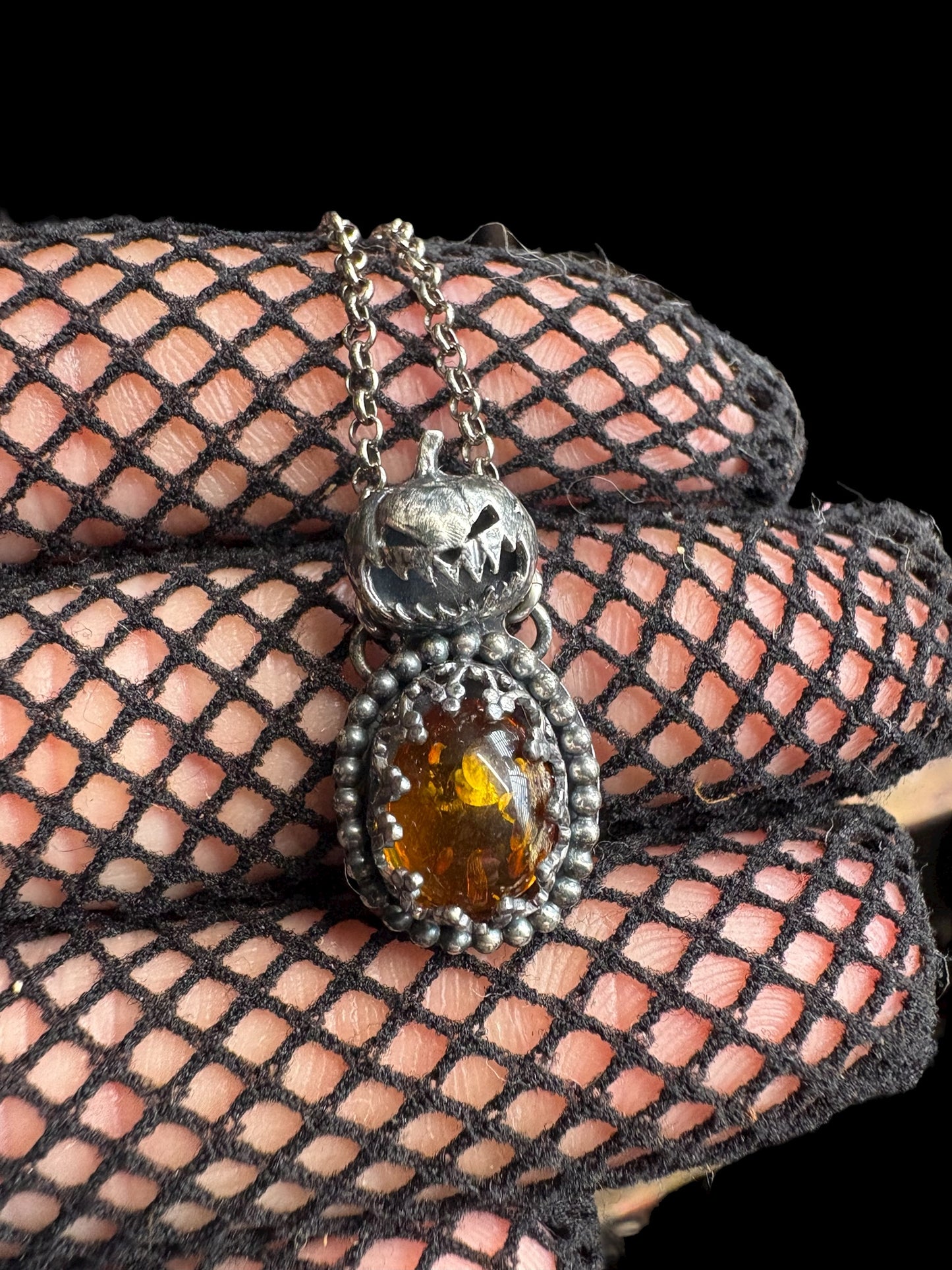 The Harvest Keeper -sterling and fine silver & Baltic, Amber necklace ~