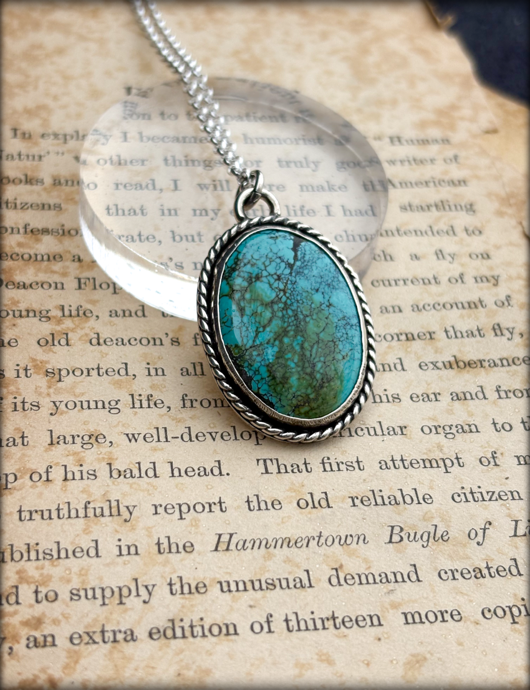 Handcrafted sterling and fine silver turquoise necklace~