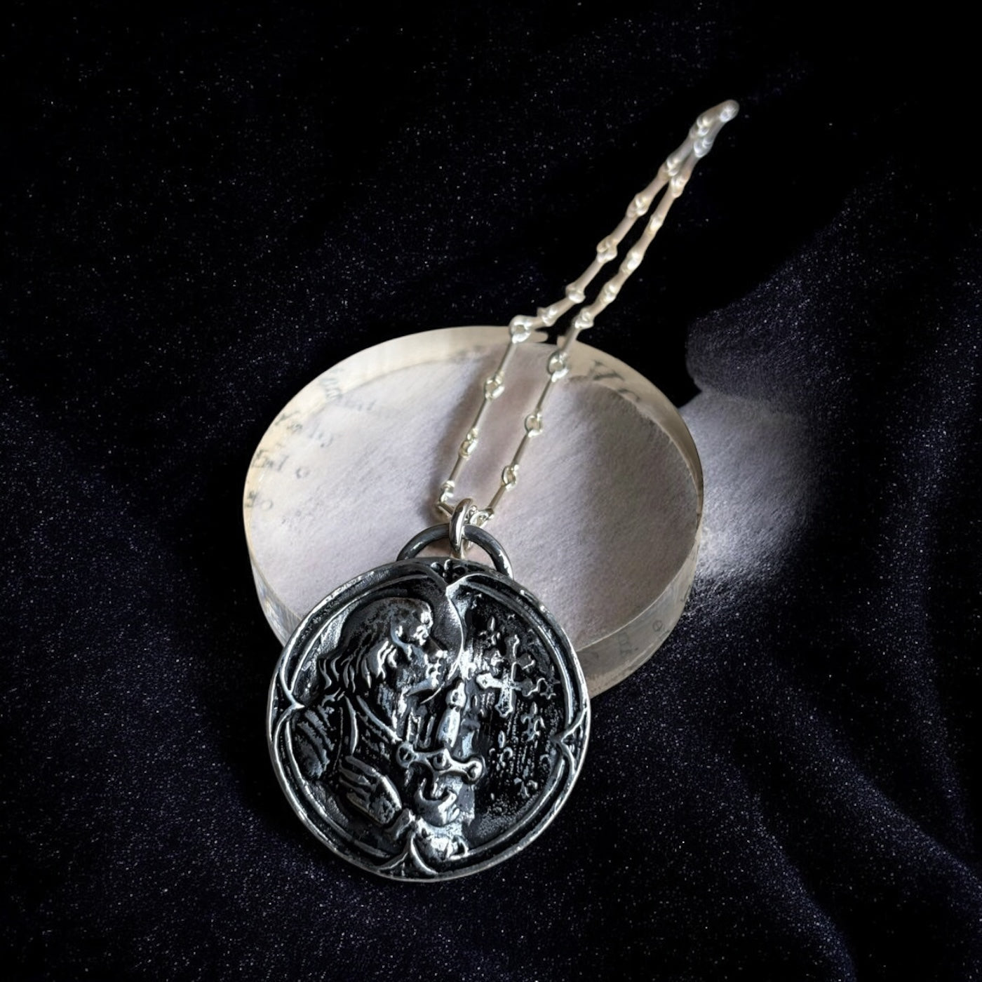 Handcrafted sterling and fine silver Joan of Arc necklace~