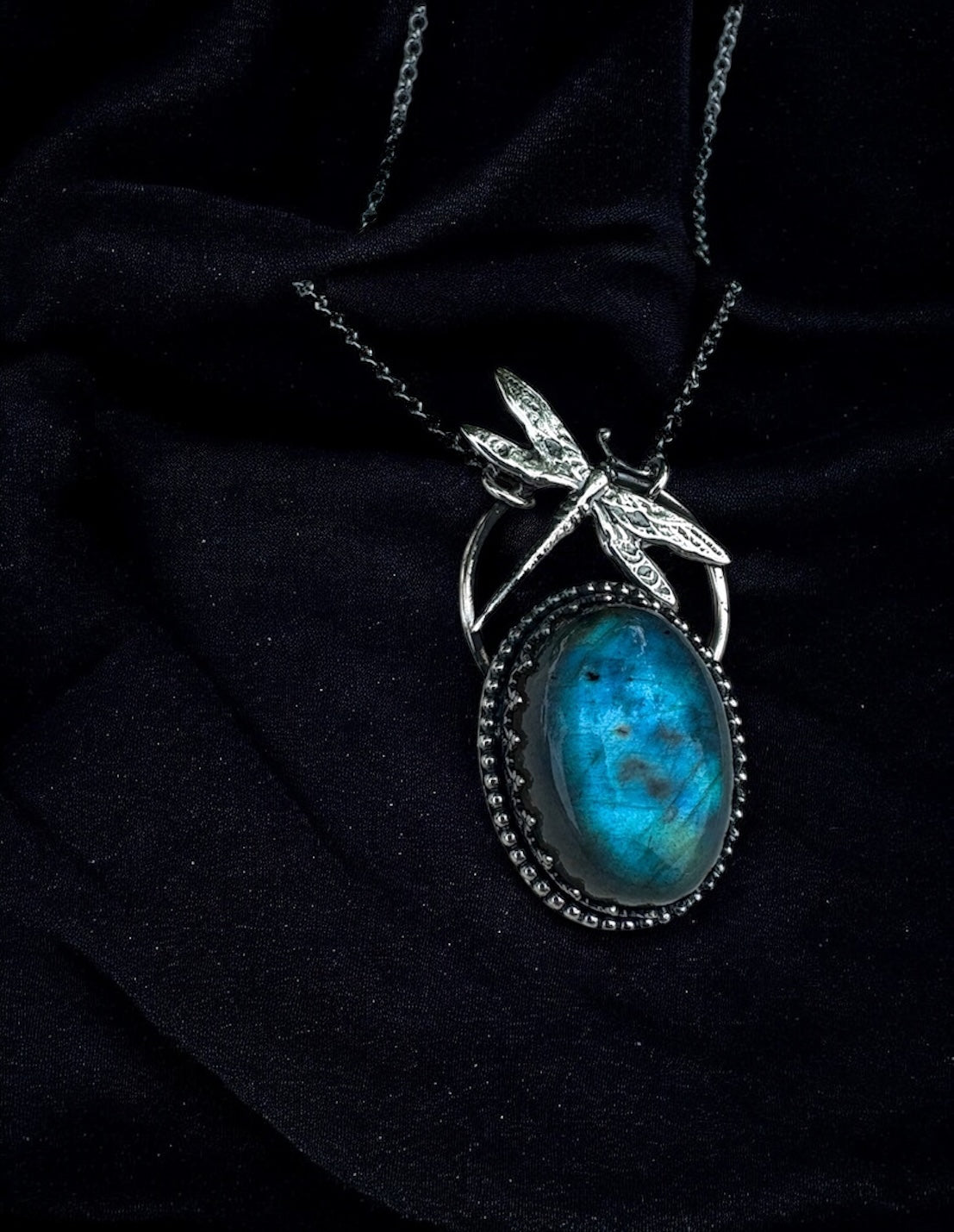Enchanted Flight ~ Handcrafted Labradorite & Sterling Silver Dragonfly Pendant necklace ~