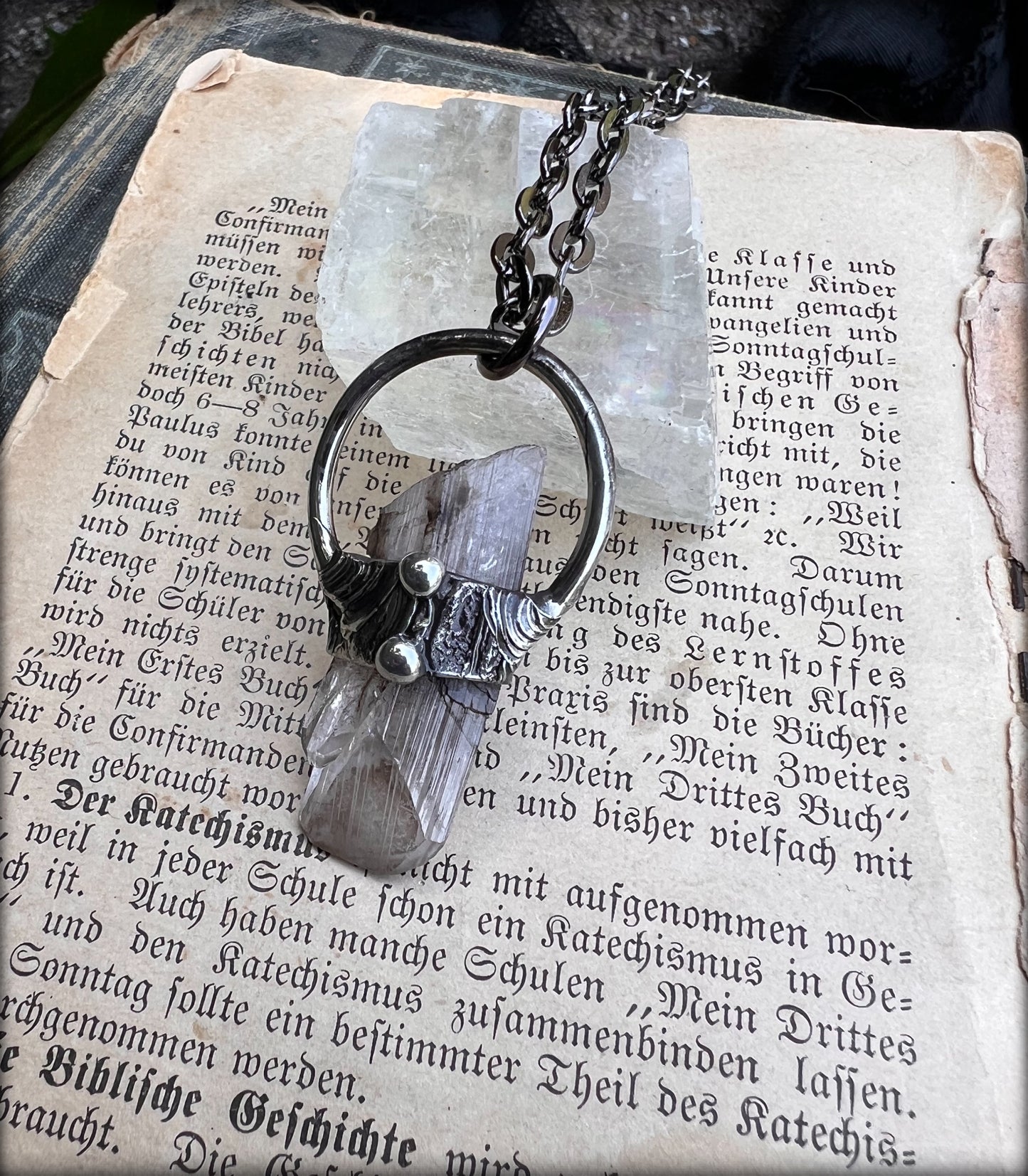 Danburite brutalist style Tiffany Technique crystal layering necklace~