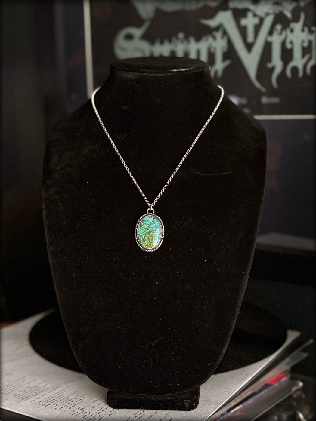 Handcrafted sterling and fine silver turquoise necklace~