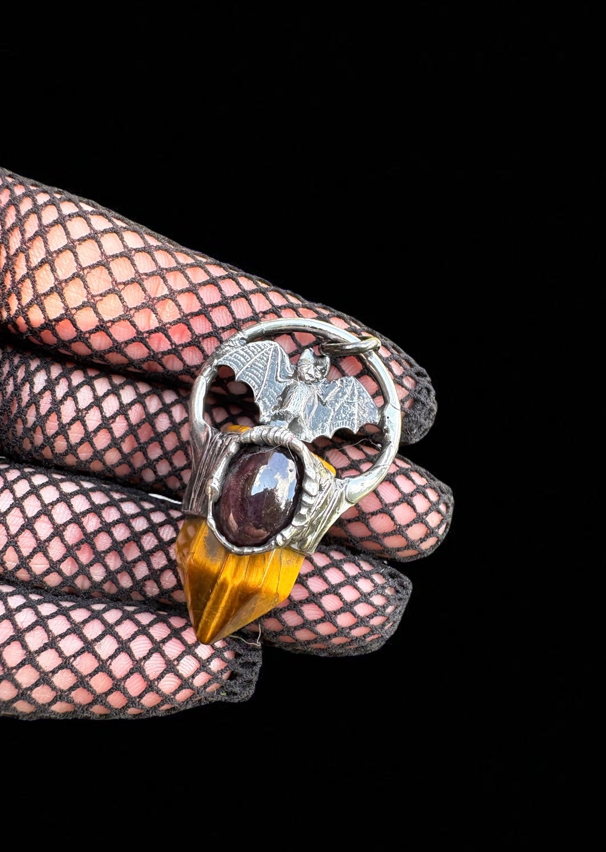 The Nocturne Talisman | Tiger’s Eye & Star Garnet Bat Necklace