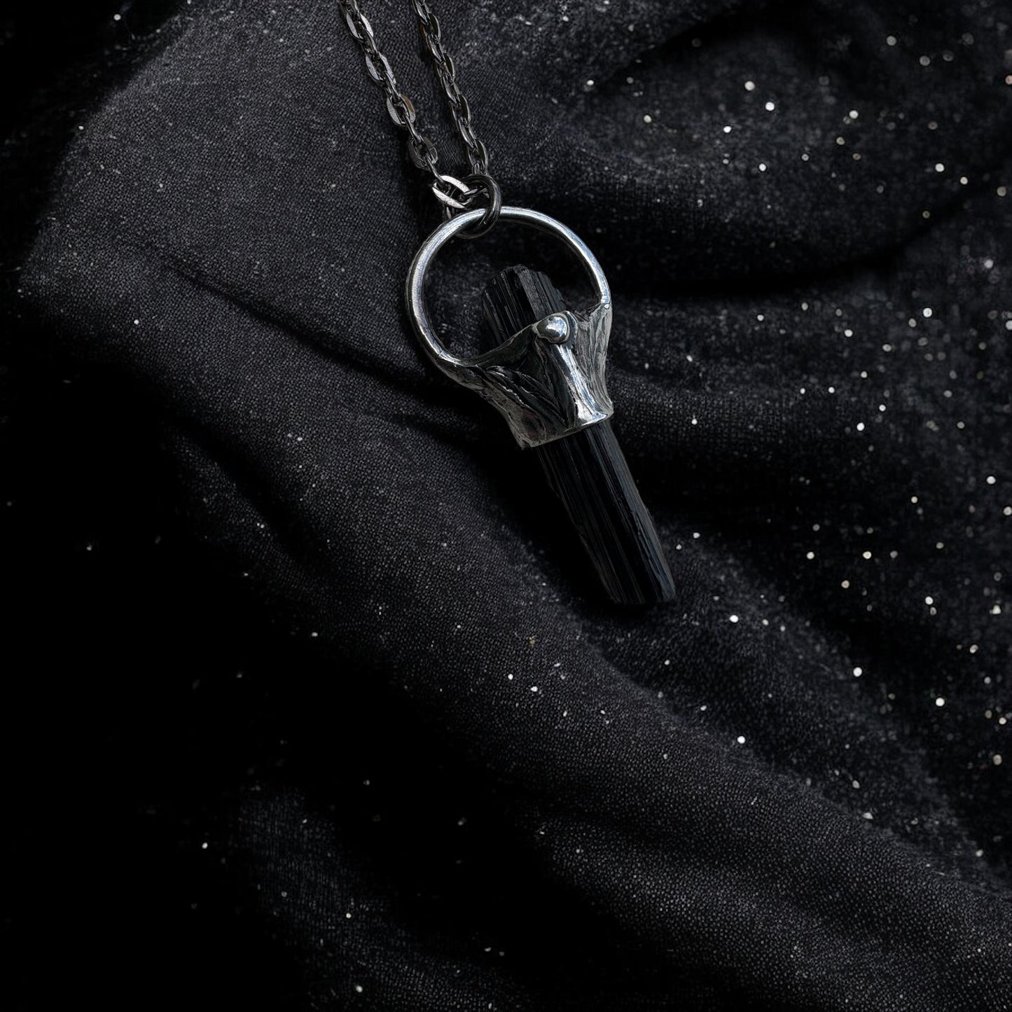 Handcrafted raw black tourmaline Tiffany Technique Talisman necklace~