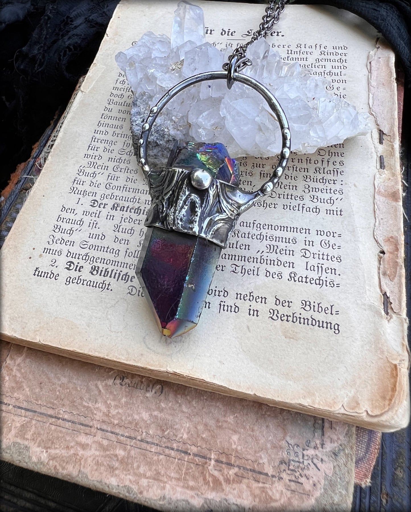 Bismuth fused crystal Tiffany Technique Talisman necklace~