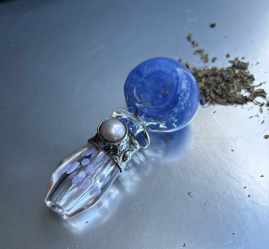 Stoned Alchemy -Ceremonial herb vessel(pipe)molten metal & mother of Pearl-