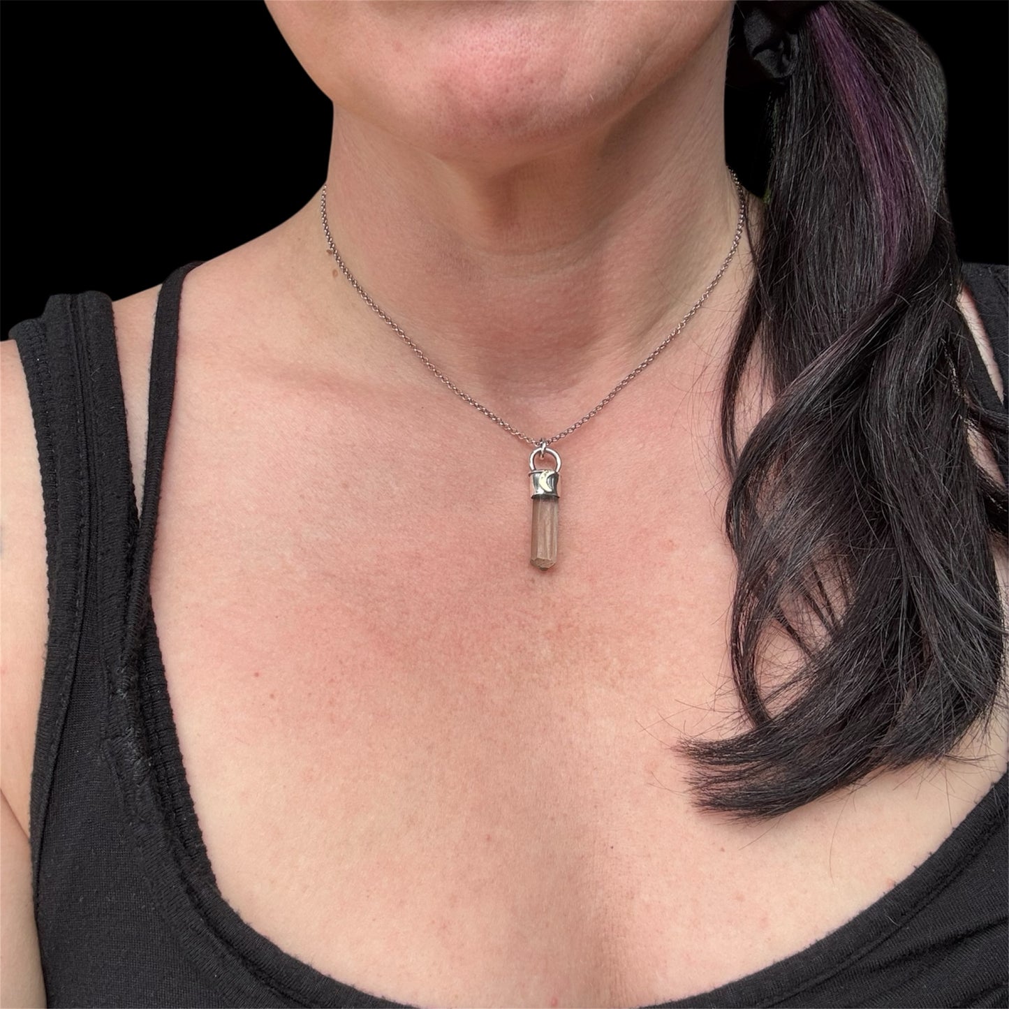 Moon in Shadow~ Hand crafted Smoky Quartz Crescent Moon Talisman | Dark Crystal Pendant | Sterling Silver & Copper Witch Necklace~