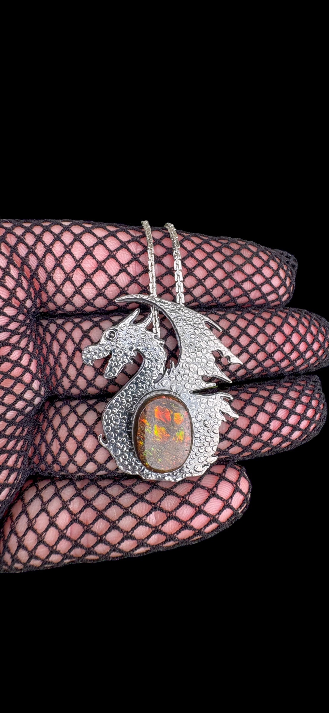 Ashfang Guardian — Sterling Silver Dragon Necklace with Australian Boulder Opal