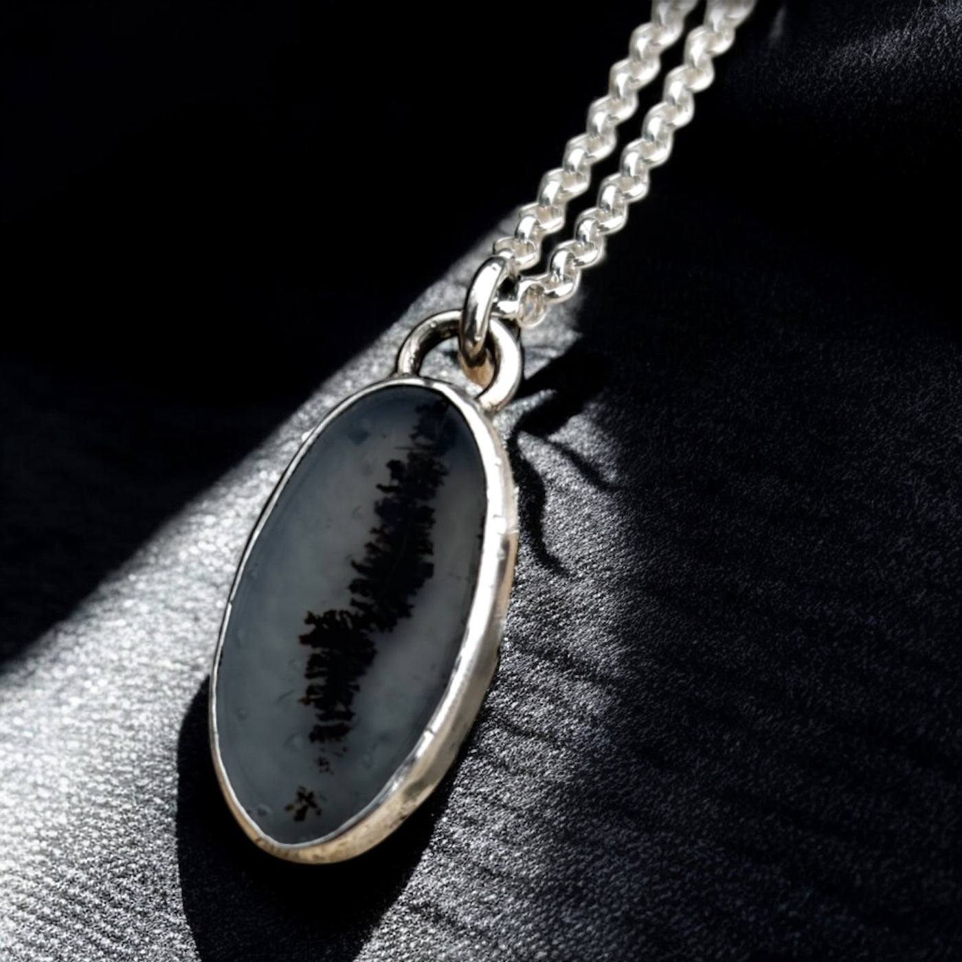 Handcrafted sterling and fine silver dendritic agate layering necklace ~