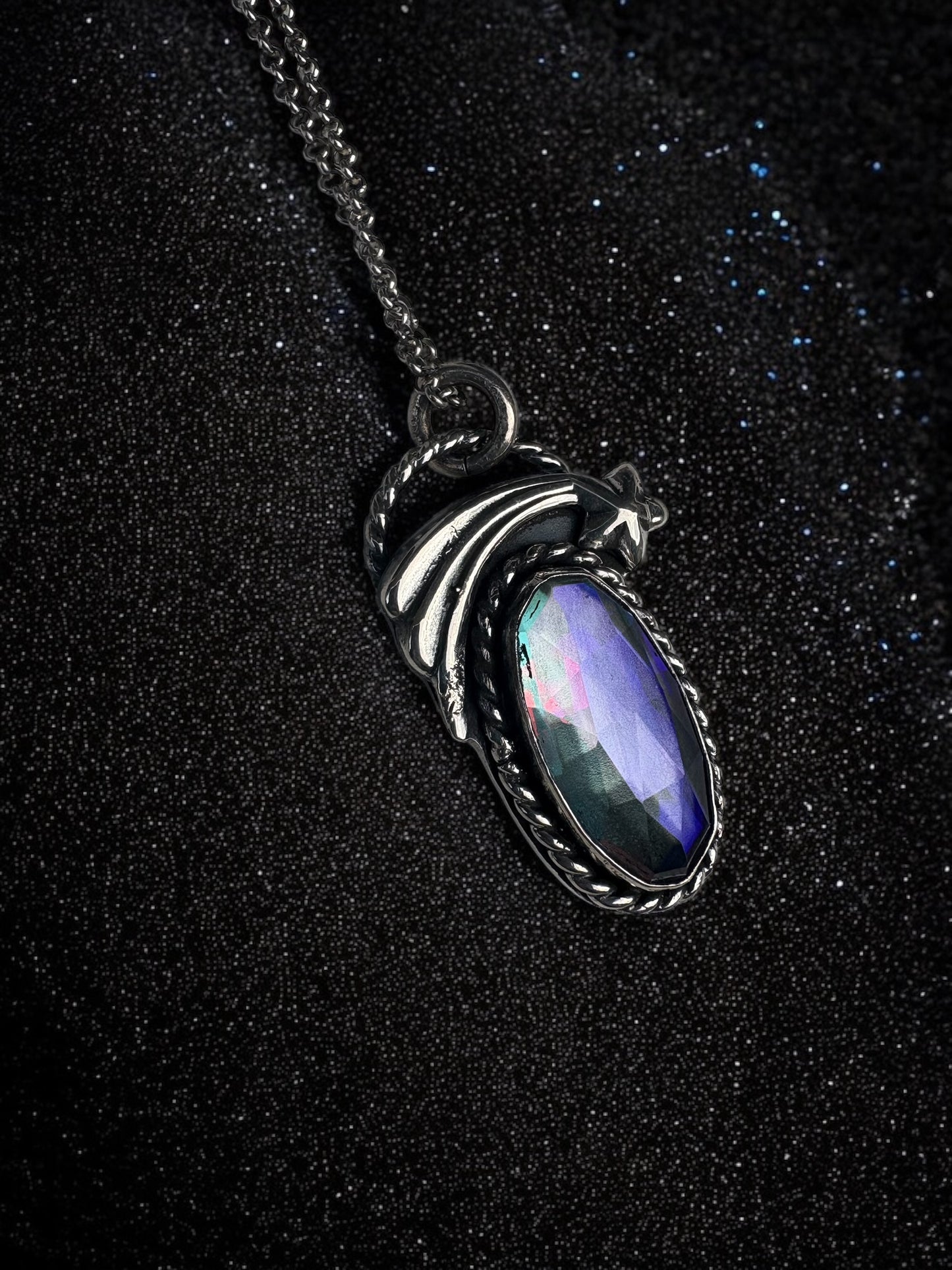 Wishspell — Sterling Silver Shooting Star Necklace with Mystic Quartz