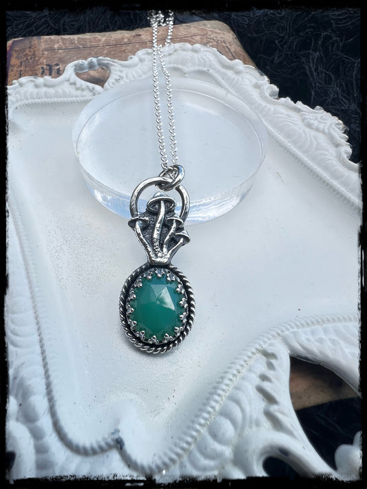 Shrooming~Sterling silver mushrooms & Chrysoprase layering pendant with  necklace~