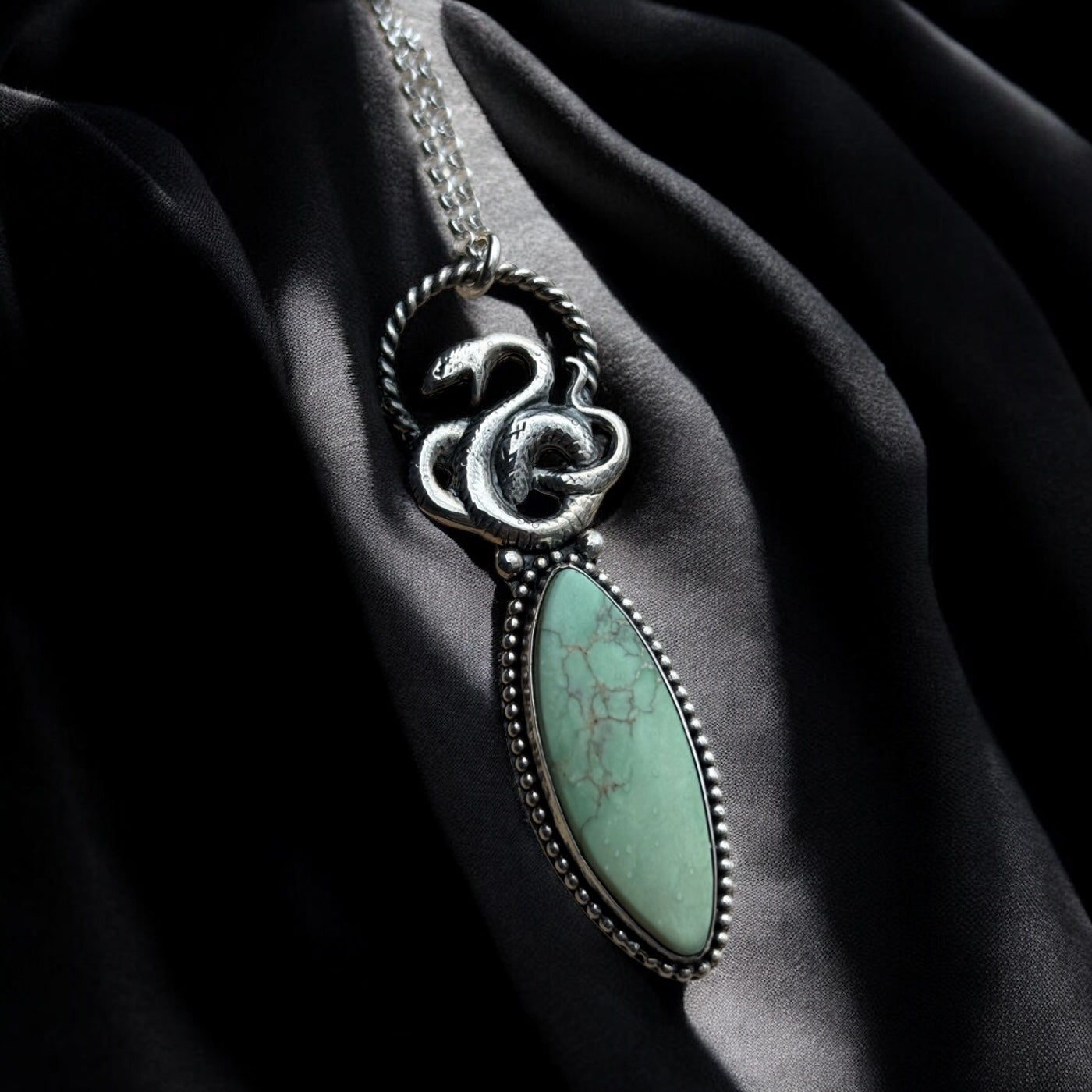 Snake Oil~ handcrafted sterling and find silver turquoise snake necklace~