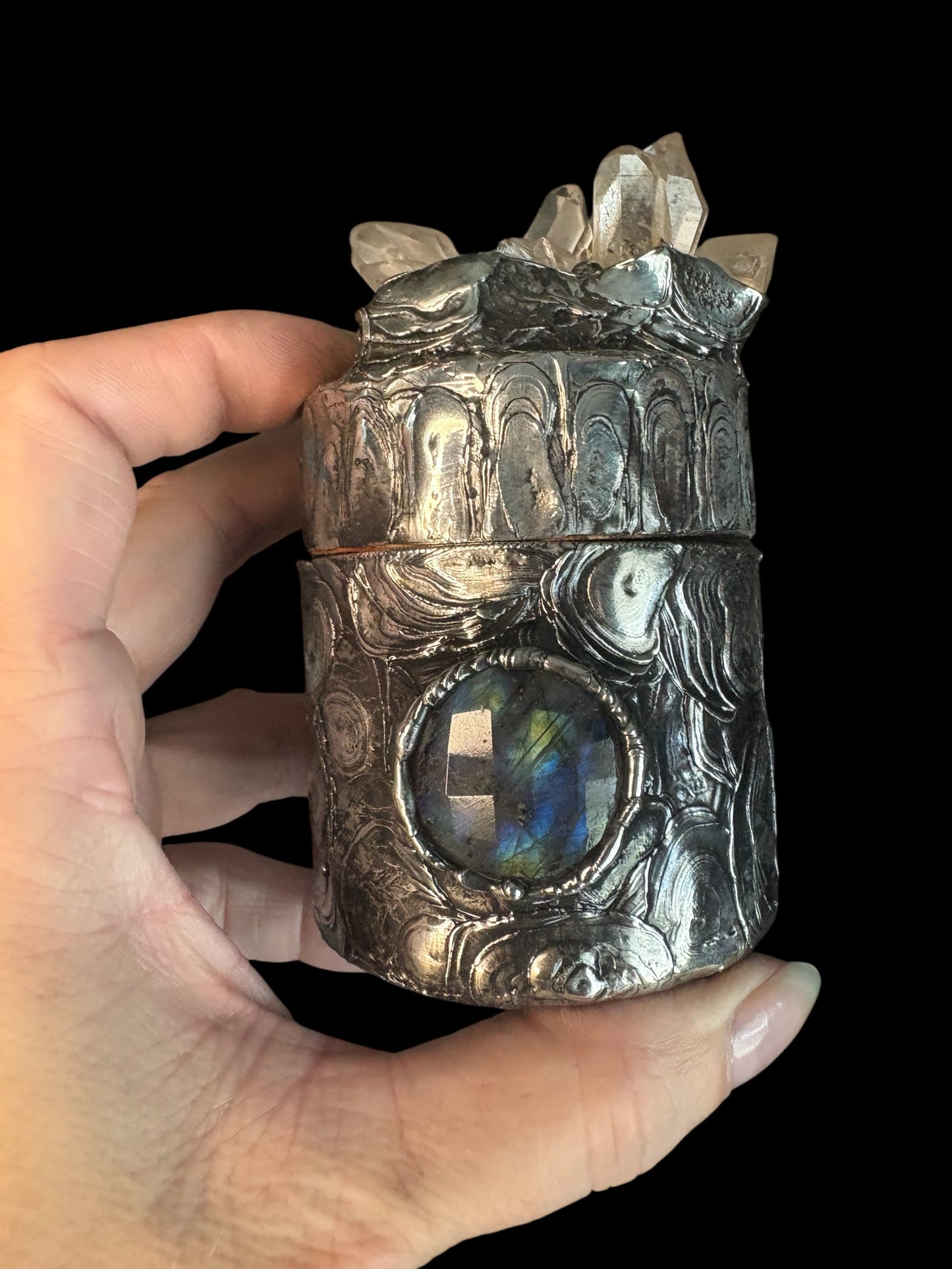 Stoned Alchemy High Priestess herbal jar(large)-clear quartz & Labradorite-