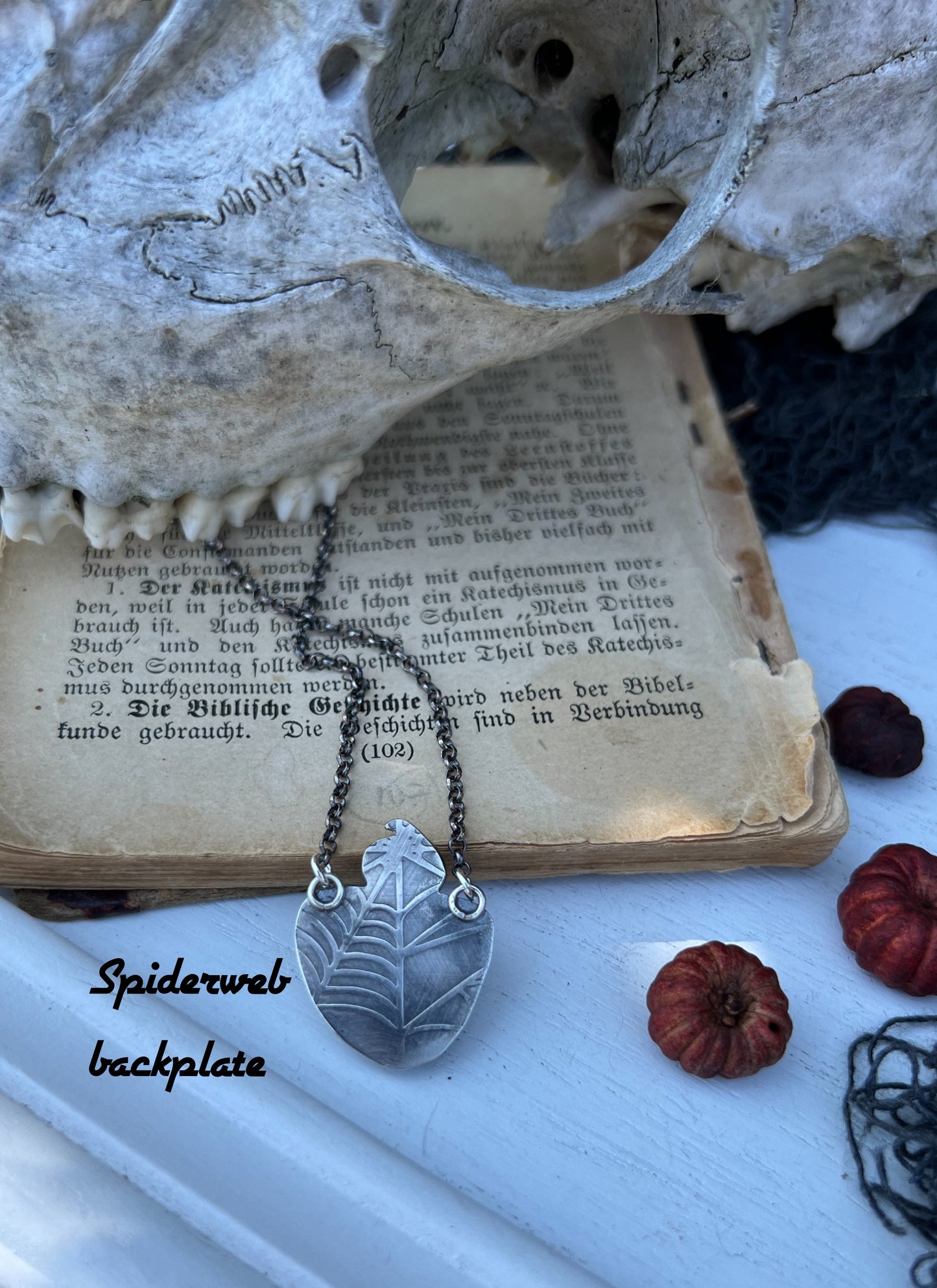 Forever Autumn~sterling silver & copper jack-o’-lantern & baltic Amber sterling silver necklace~