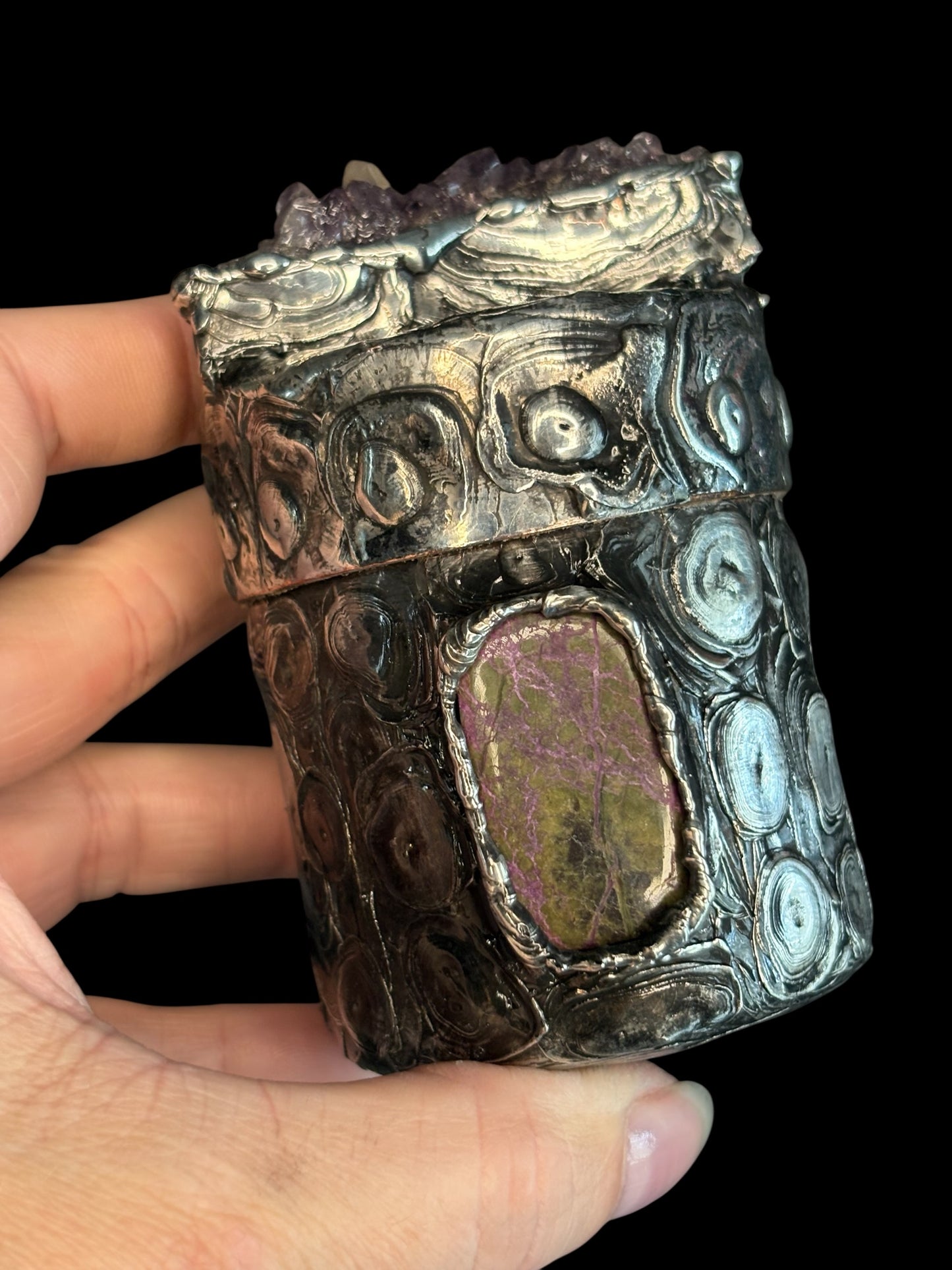 Stoned Alchemy High Priestess herbal jar(large)- amethyst & Stichtite-