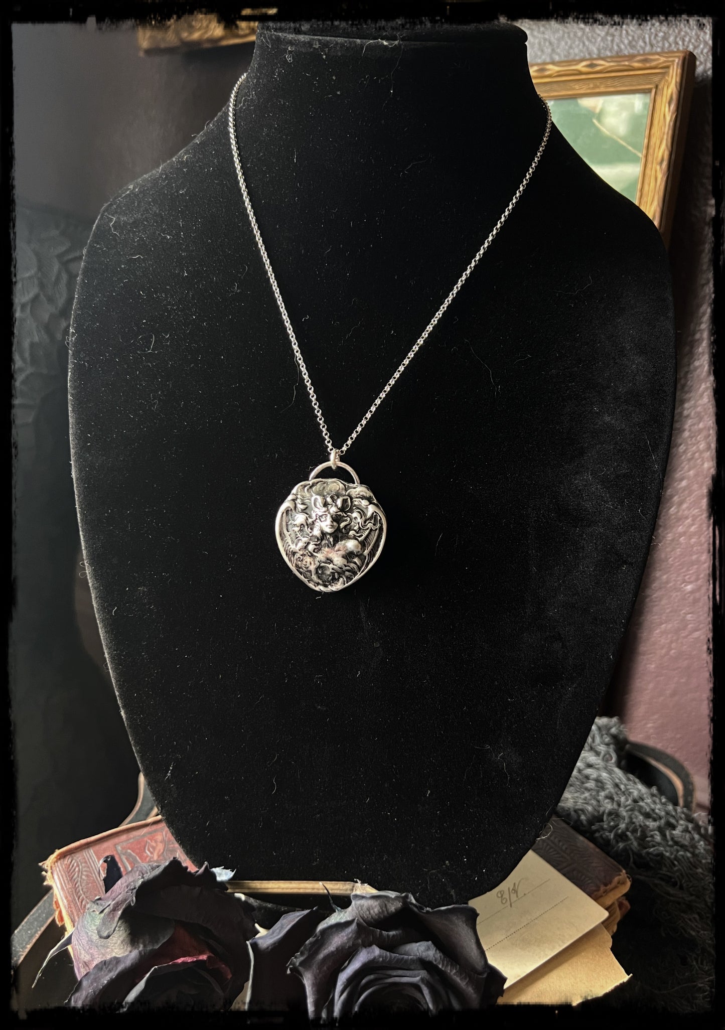 Unger Bros die cast Bat woman sterling and fine silver necklace MTO~