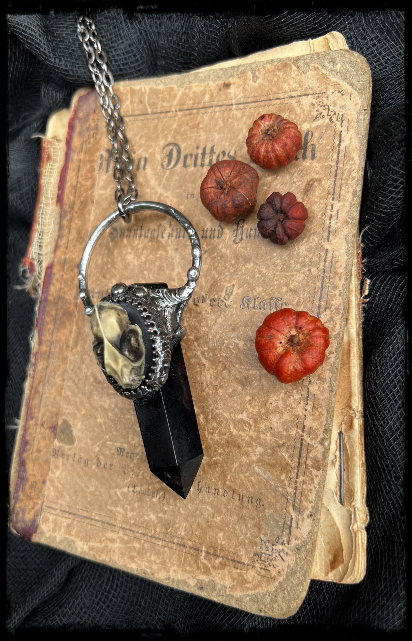Bella Morte' obsidian bat skull cameo necklace~