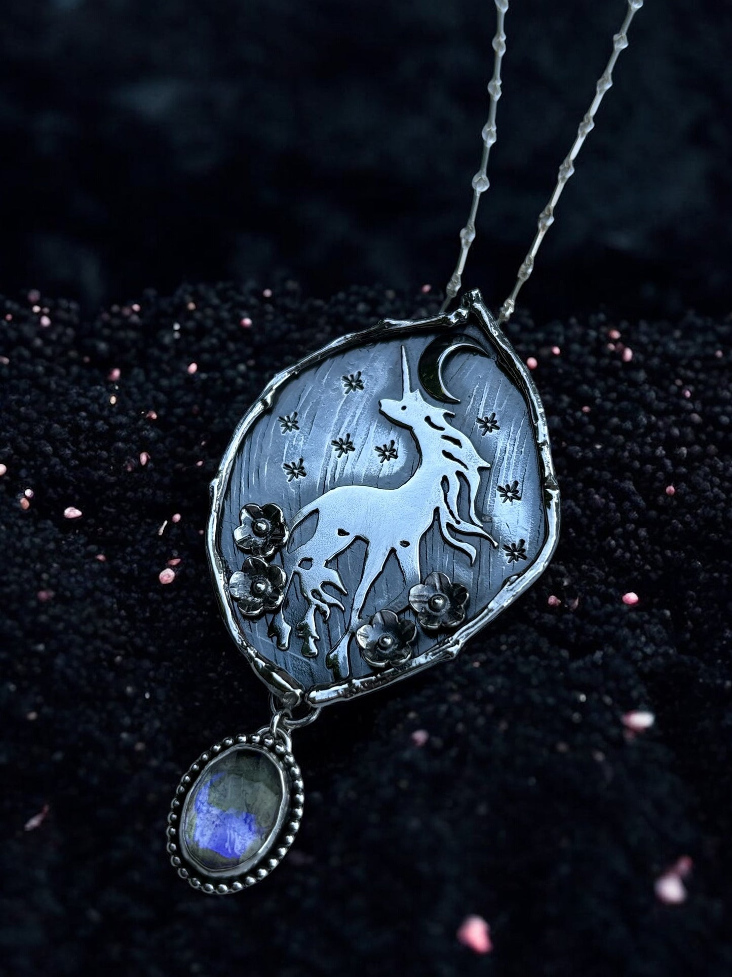 The Last Unicorn Talisman – Handcrafted Sterling Silver Necklace with Rainbow Mystic Quartz