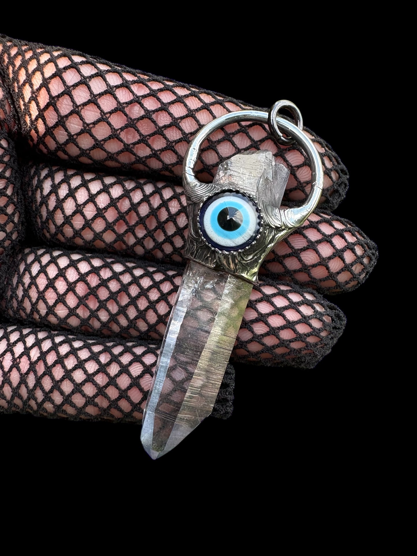 Evil Eye protection ~clear quartz with evil eye protection cabochon crystal necklace~