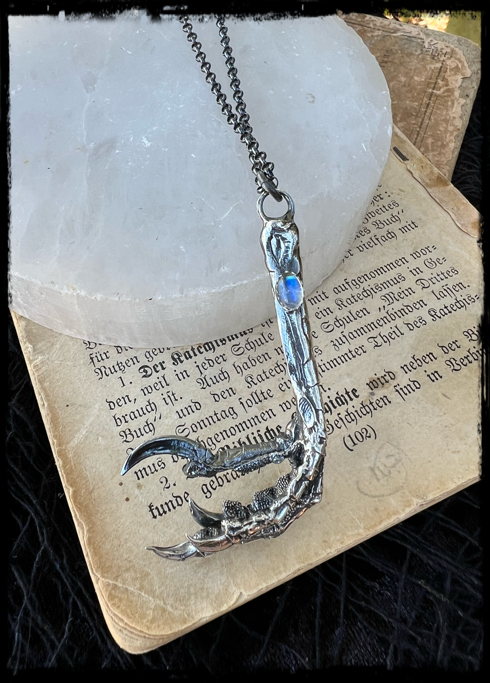 Corvus Corax~MTO sterling silver lost wax Ravens claw with moonstone made to order necklace ~