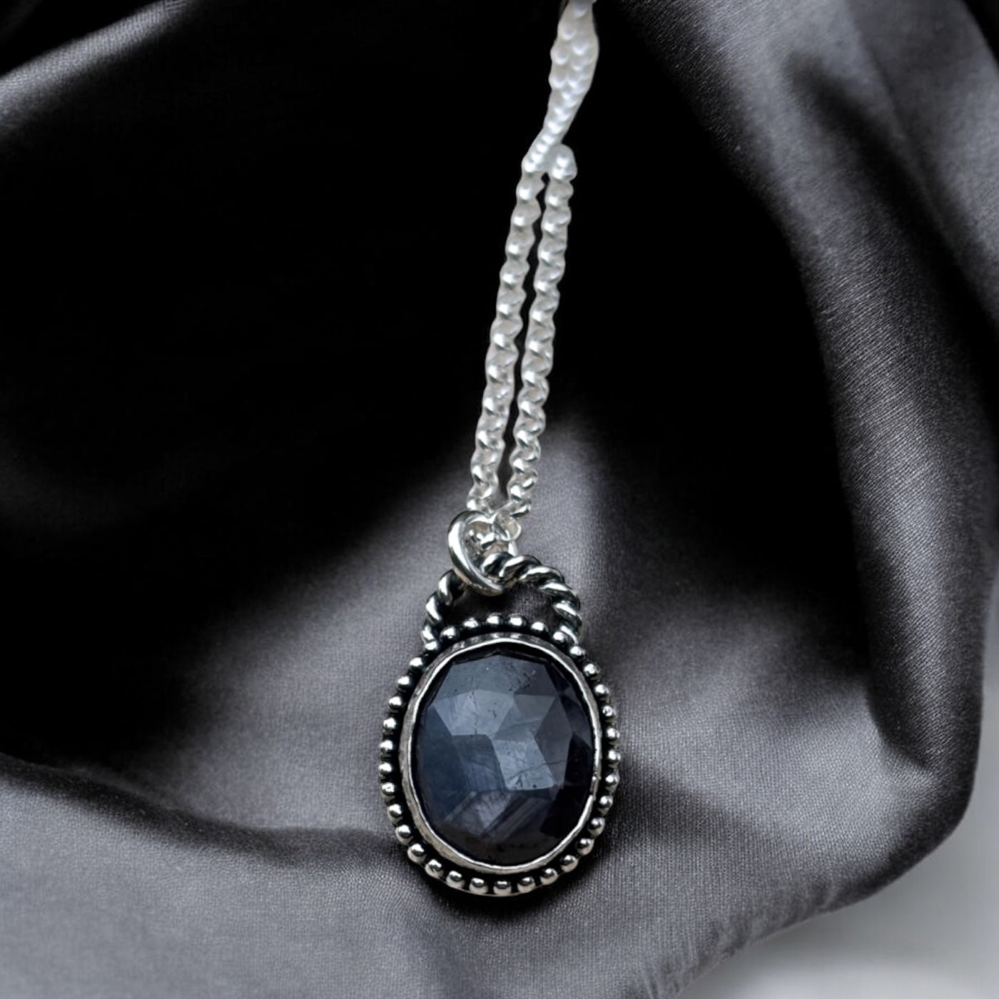 Hand crafted Sterling rose cut star sapphire layering necklace~