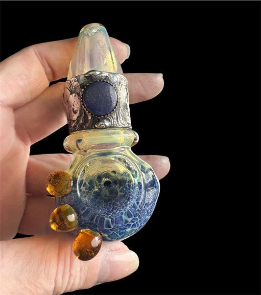 Stoned Alchemy -Ceremonial herb vessel(pipe)molten metal & lapis lazuli-