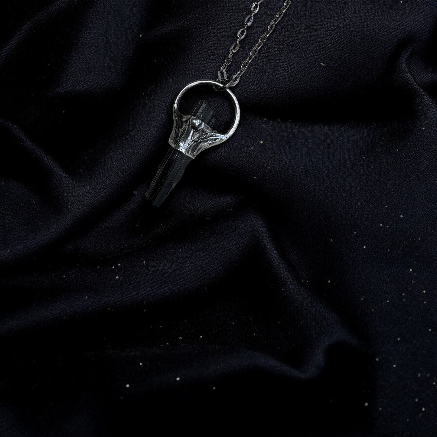 Handcrafted raw black tourmaline Tiffany Technique Talisman necklace~