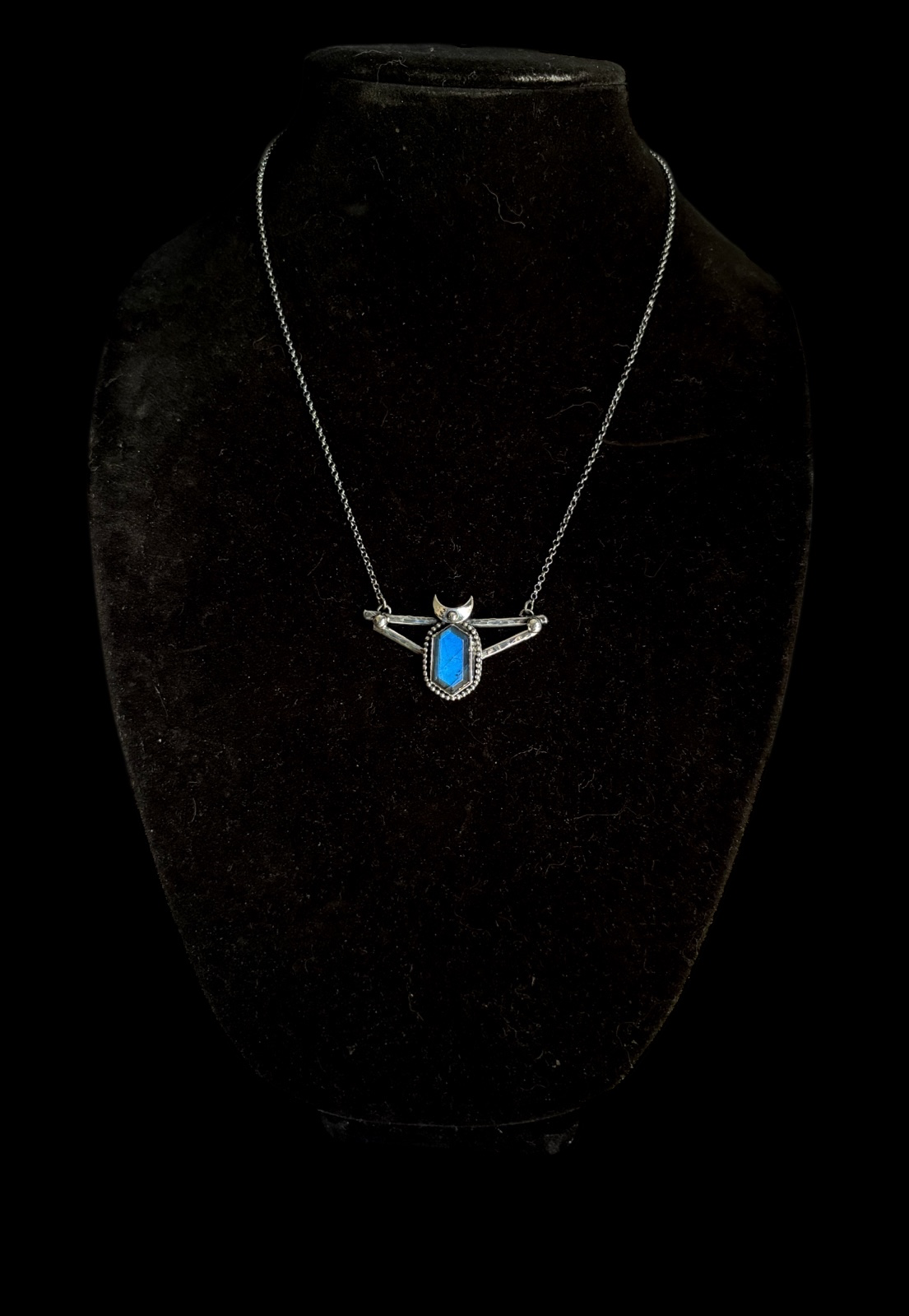 Moonbound Sigil~ Sterling Silver Necklace with Blue Labradorite | Crescent Moon Pendant | Witchy Jewelry | Celestial Talisman