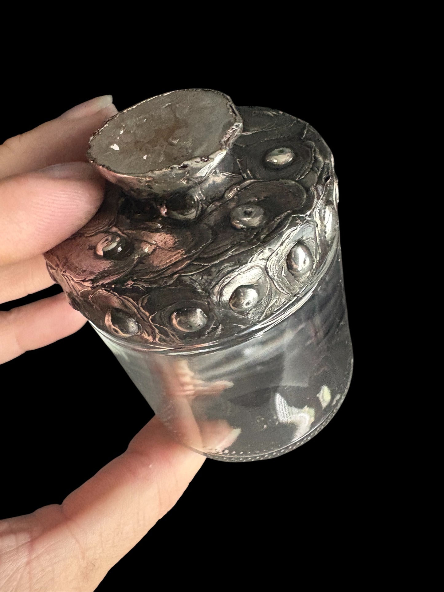 Stoned Alchemy High Priestess herbal jar with decorative geode lid clear glass bottom-