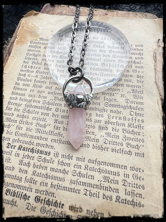 Handcrafted rose quartz tiffany technique crystal stacker necklace~