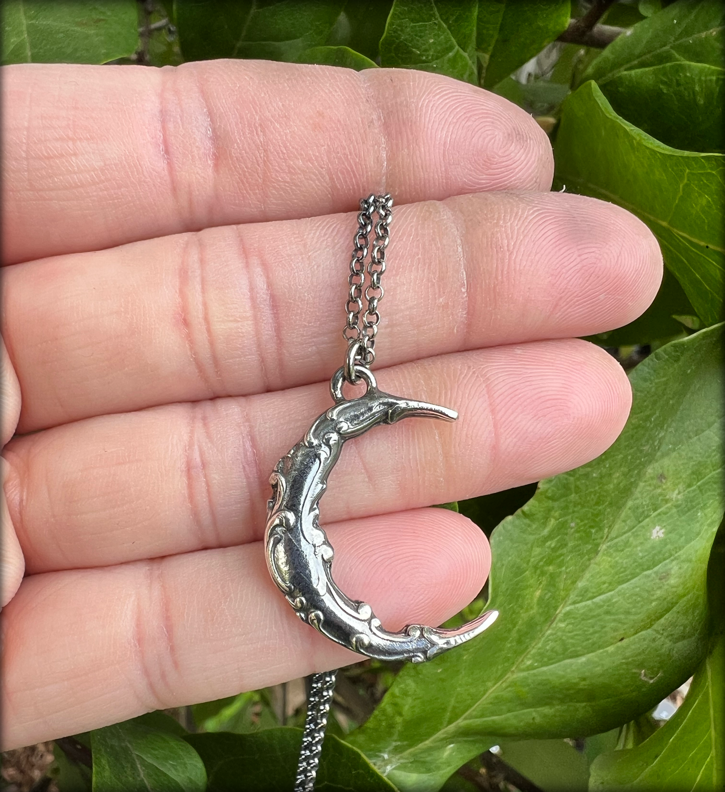 Moon of Melancholy~Sterling & fine silver crescent layering necklace MTO~