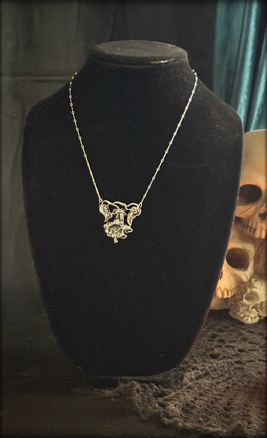 Handcrafted sterling and fine silver Datura (Moonflower)necklace~