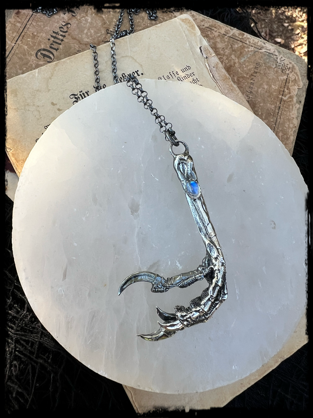 Corvus Corax~MTO sterling silver lost wax Ravens claw with moonstone made to order necklace ~