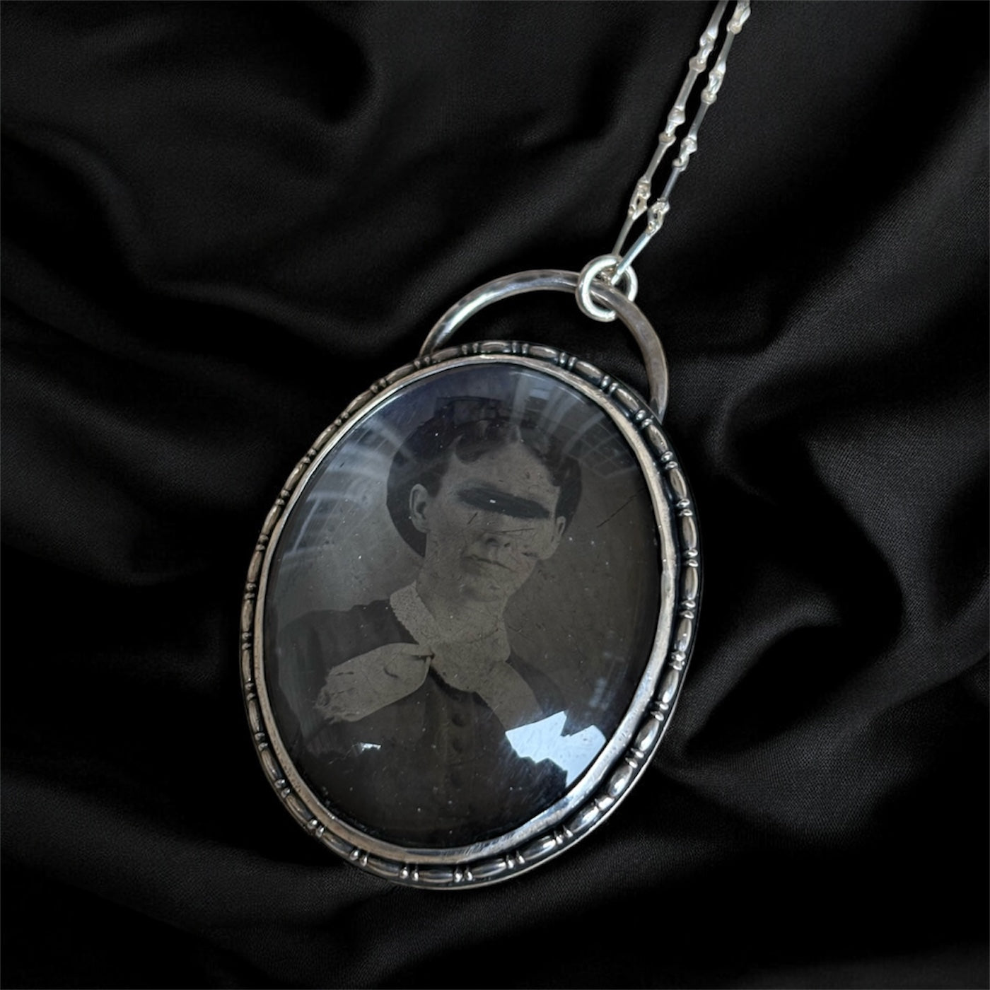 Veil Between” ~Victorian Tintype Mourning handcrafted sterling silver Necklace~