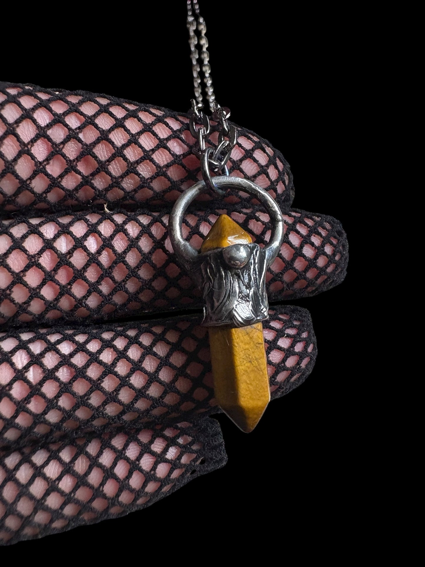 Hand crafted tigers eye Tiffany Technique crystal stacker necklace~