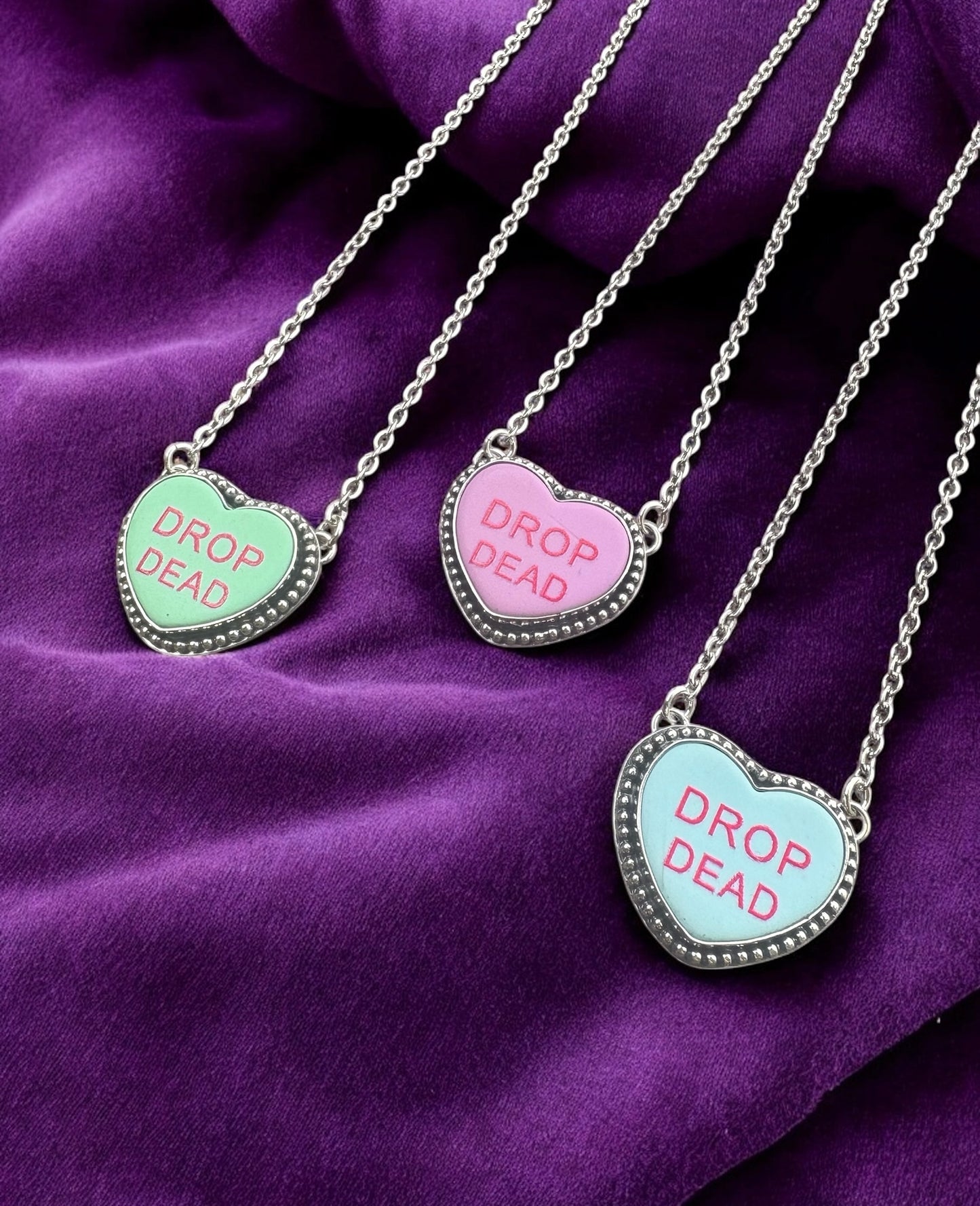 Bitter Hearts Necklace – Sterling Silver Spooky Conversation Heart