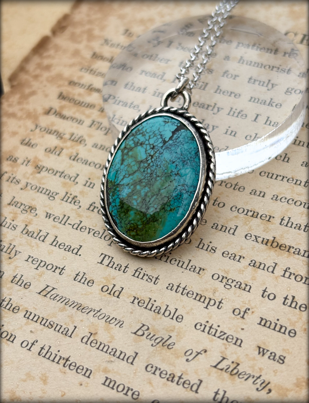 Handcrafted sterling and fine silver turquoise necklace~