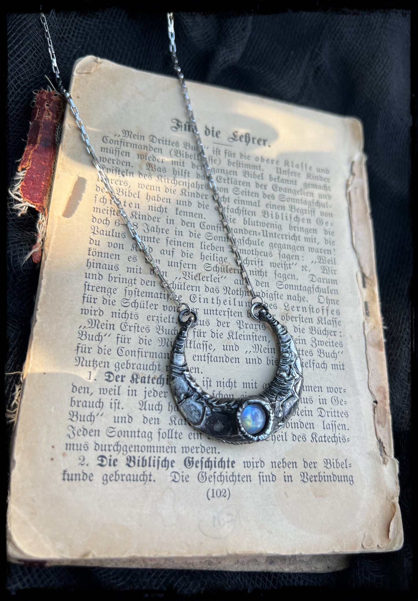 Drawing down the moon~Cresent moon with Moonstone Tiffany technique layering necklace~