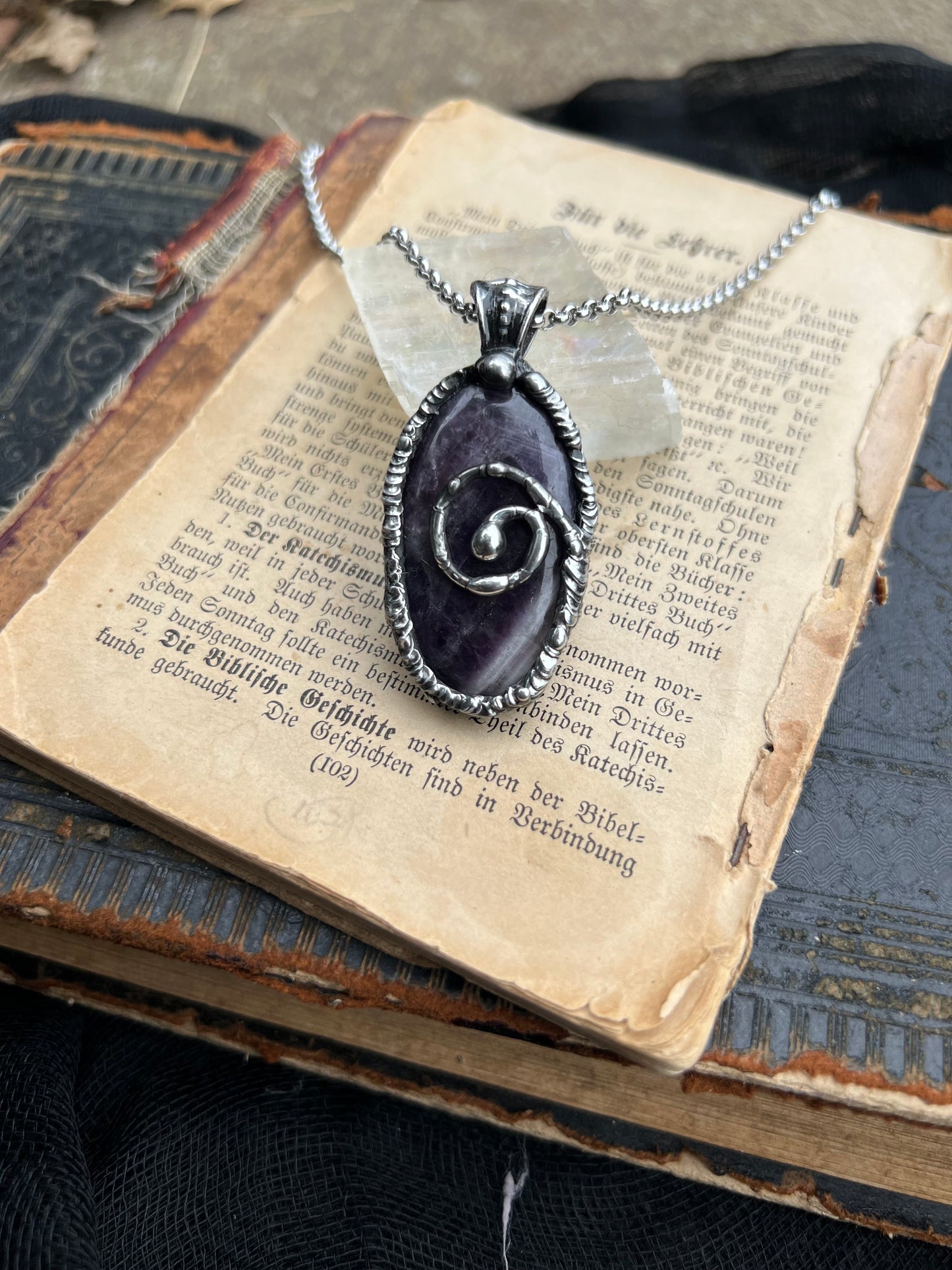 Spiraled Tiffany Technique necklace Dream Amethyst necklace ~