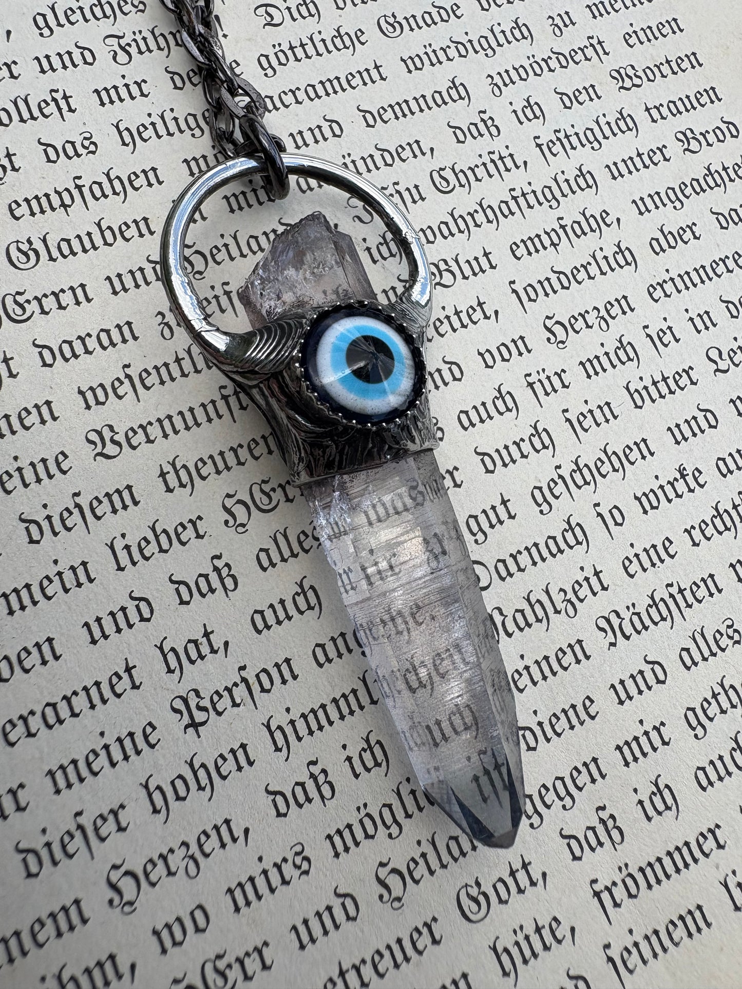 Evil Eye protection ~clear quartz with evil eye protection cabochon crystal necklace~