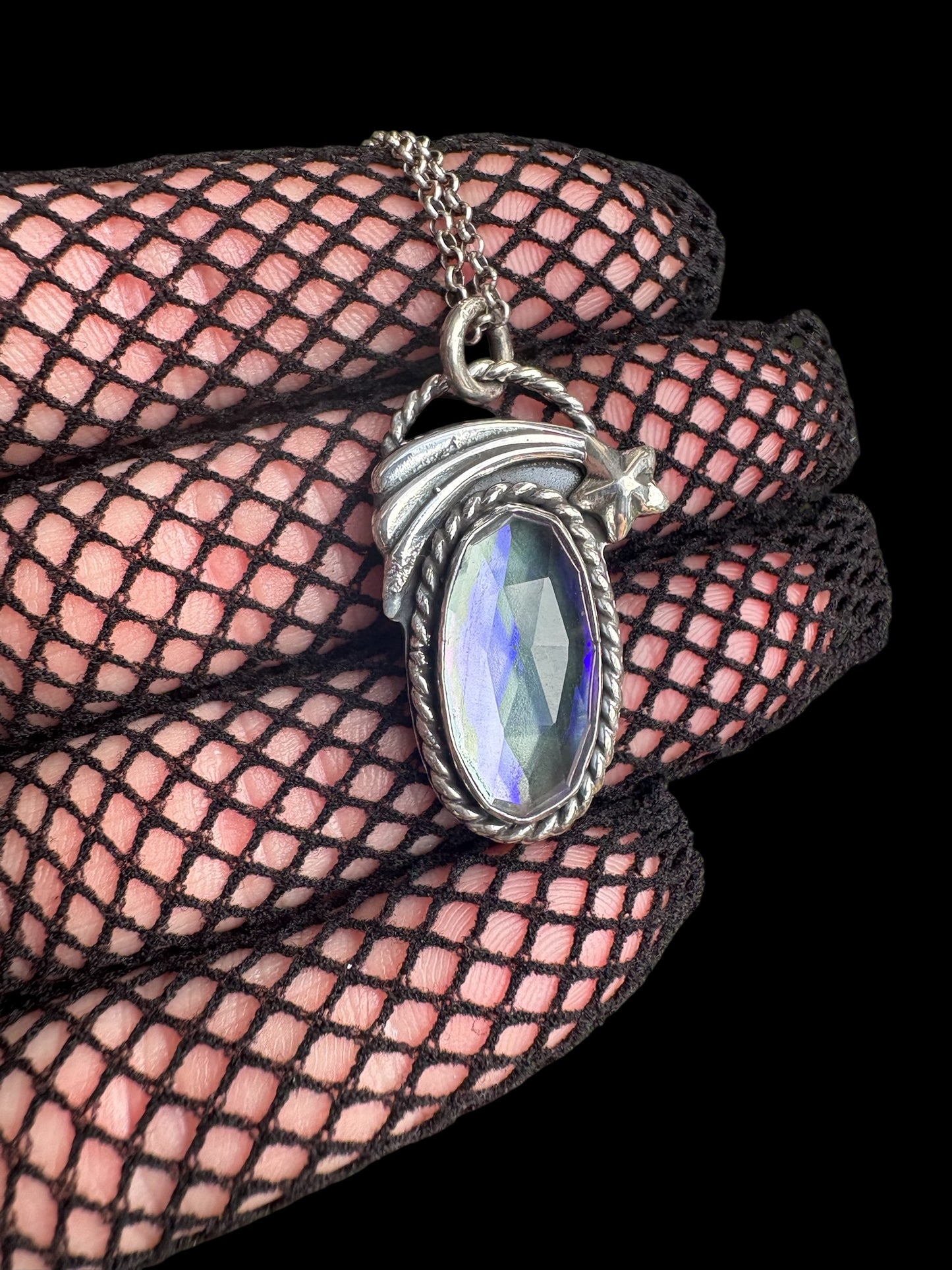 Wishspell — Sterling Silver Shooting Star Necklace with Mystic Quartz