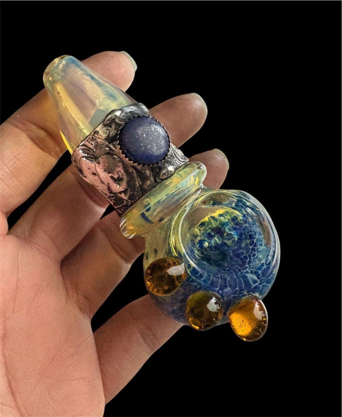 Stoned Alchemy -Ceremonial herb vessel(pipe)molten metal & lapis lazuli-