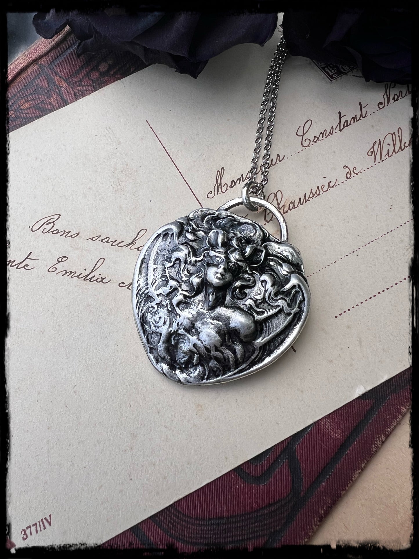 Unger Bros die cast Bat woman sterling and fine silver necklace MTO~
