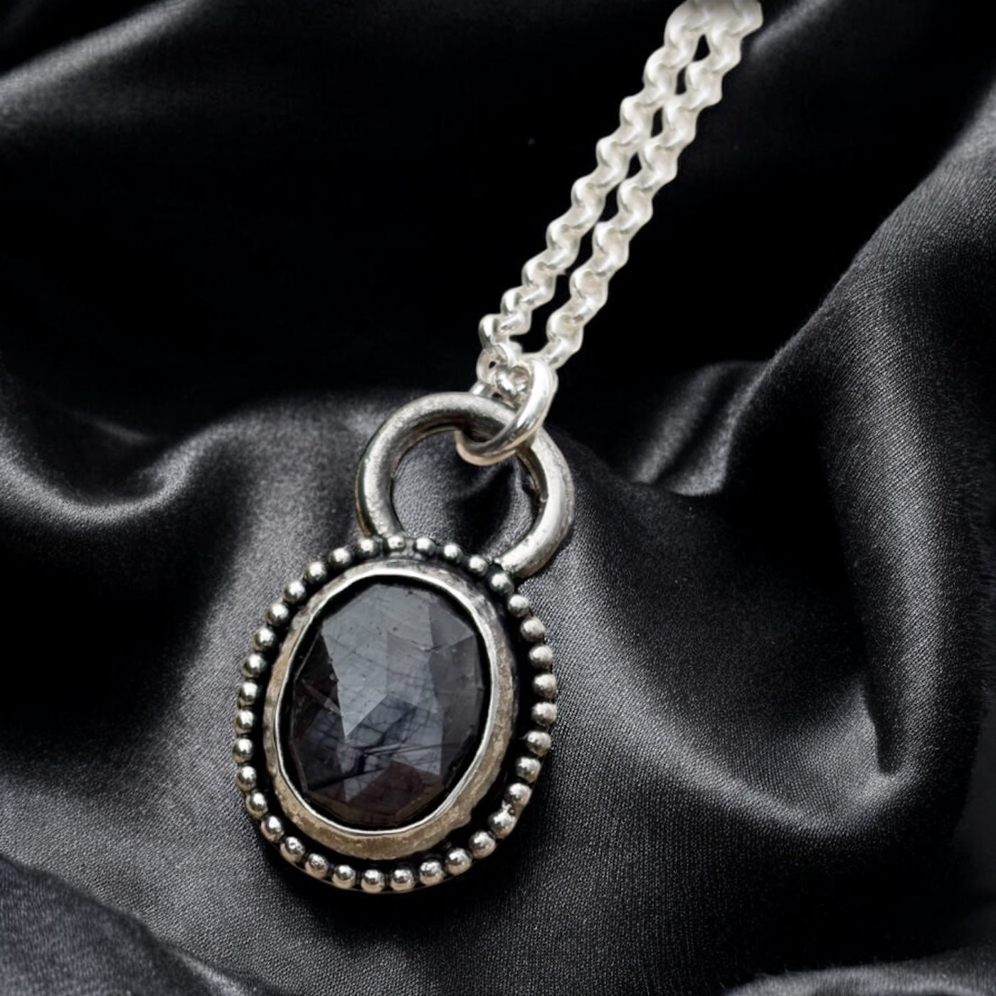 Hand crafted Sterling rose cut star sapphire layering necklace~